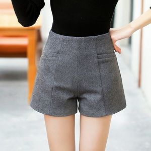 Worn Once! Grey Faux Wool High Waist Shorts